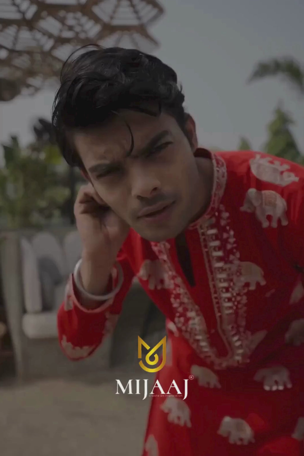 Red Mirror Work Kurta with Elephant Embroidery & Korean Baggy Pants
