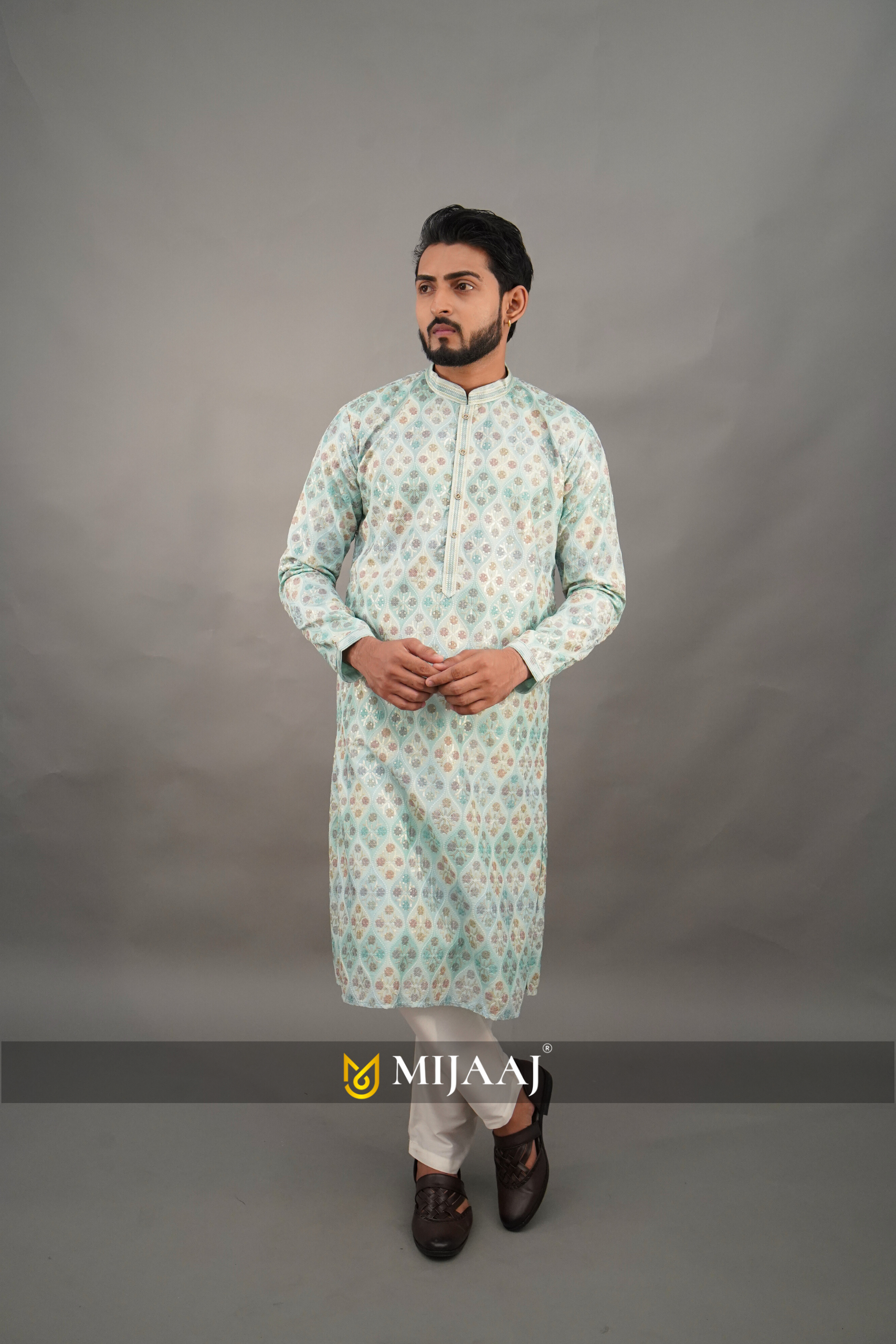 Green & White Kurta