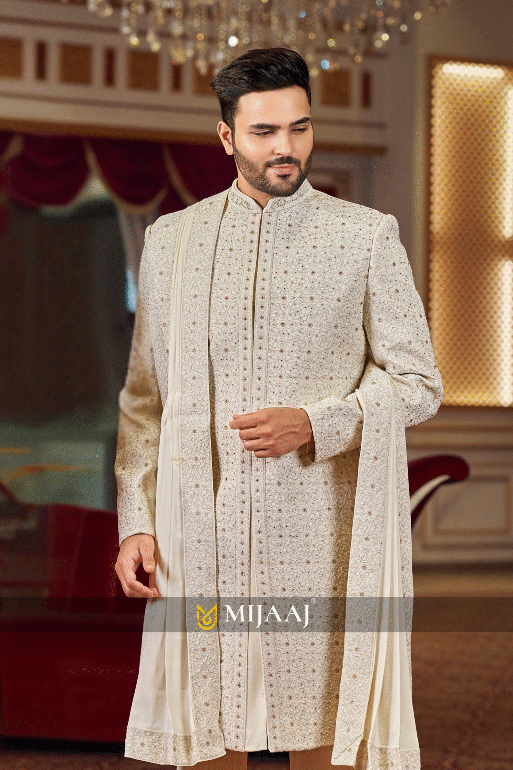Golden Ivory Luxe Embroidered Sherwani