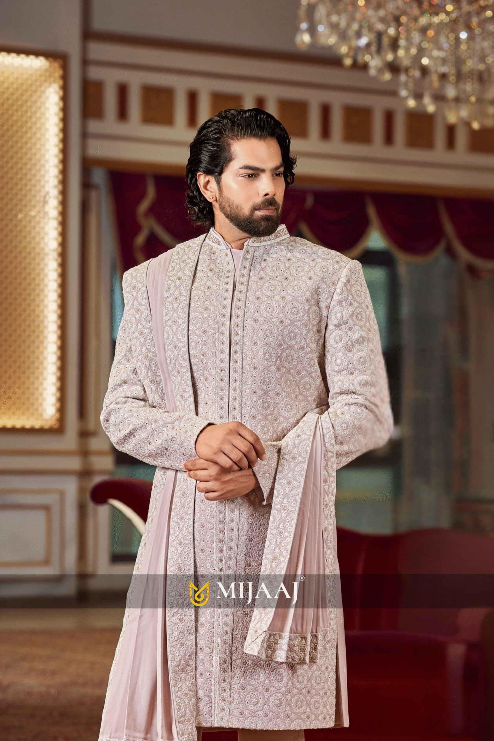 Blush Pink Royal Brocade Sherwani