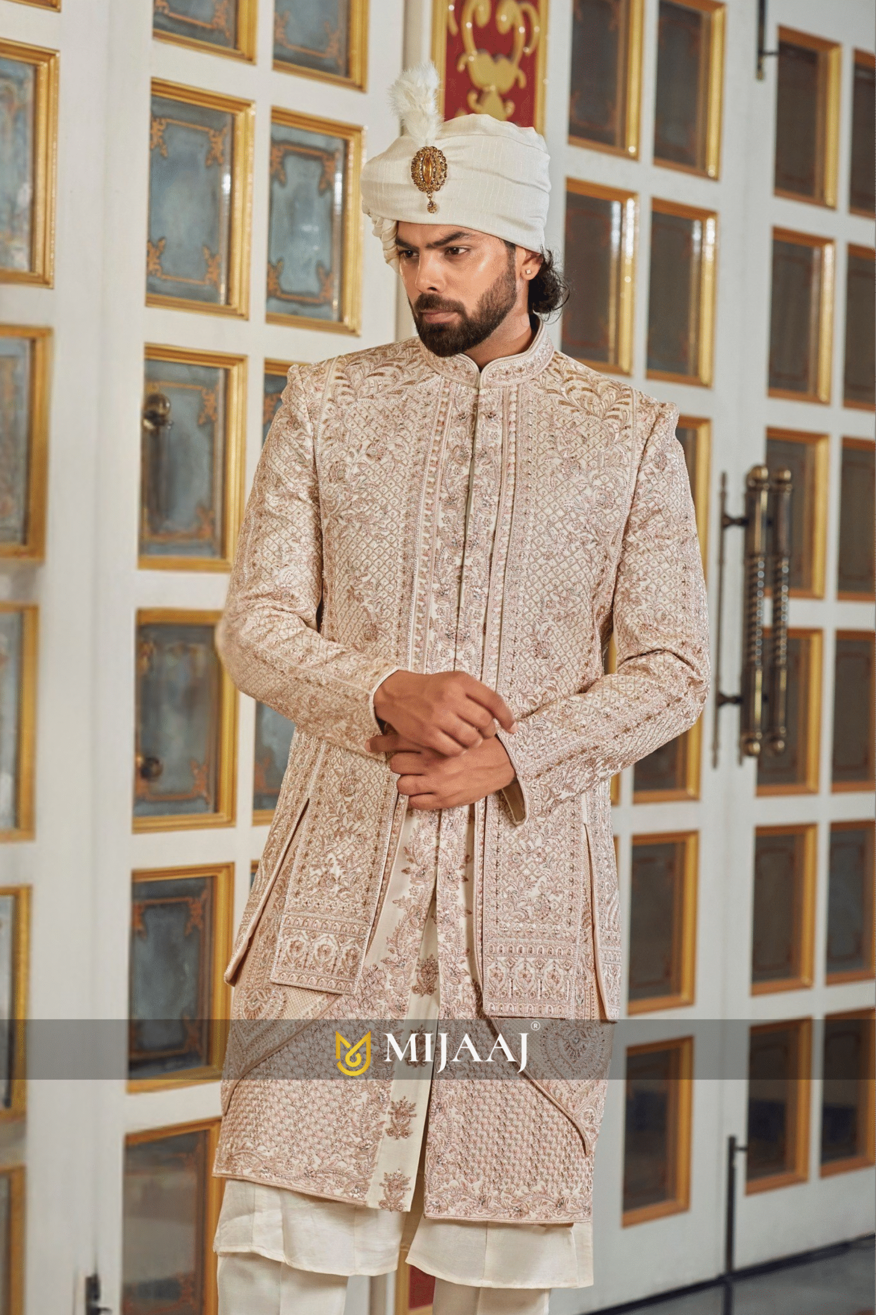 Opulent Gold Zari-Work Sherwani
