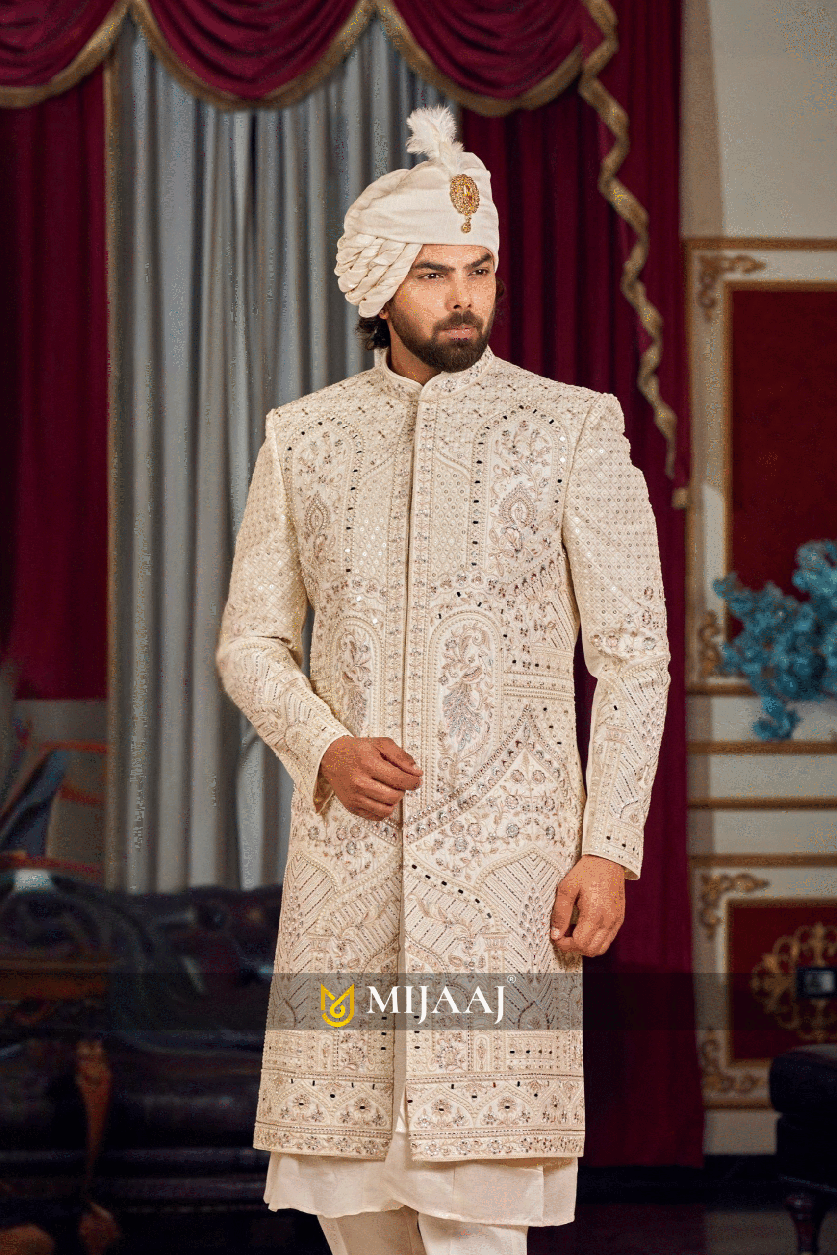 Royal Gold Majestic Panel Embroidered Sherwani