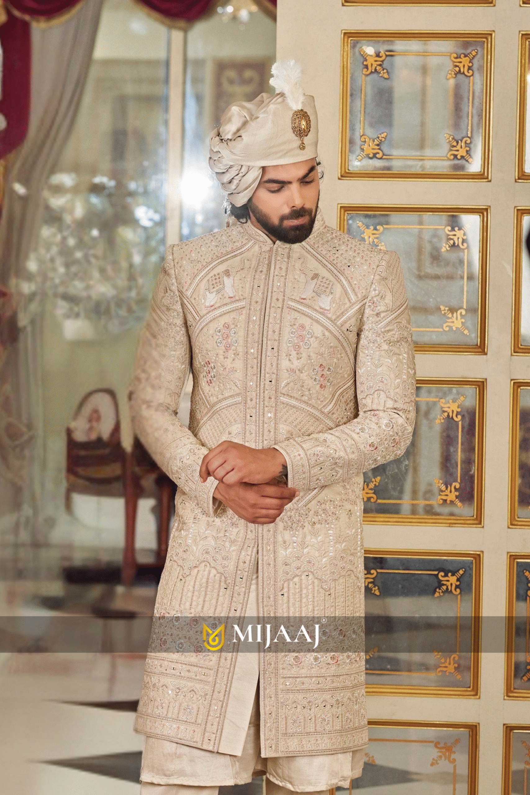 Pearl Gold Handcrafted Heritage Sherwani