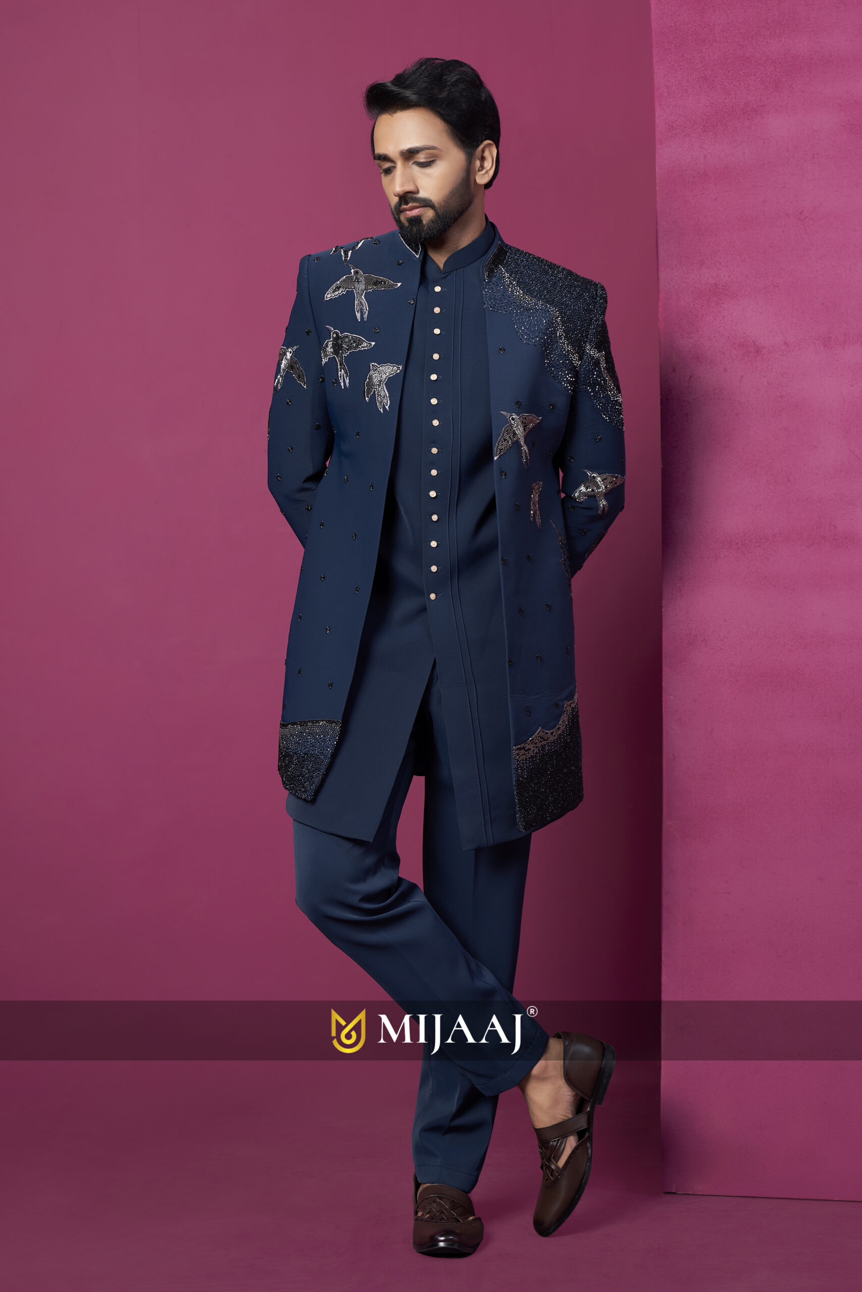 Rama Green Cutdana Work Indowestern for Sangeet/Cocktail Party