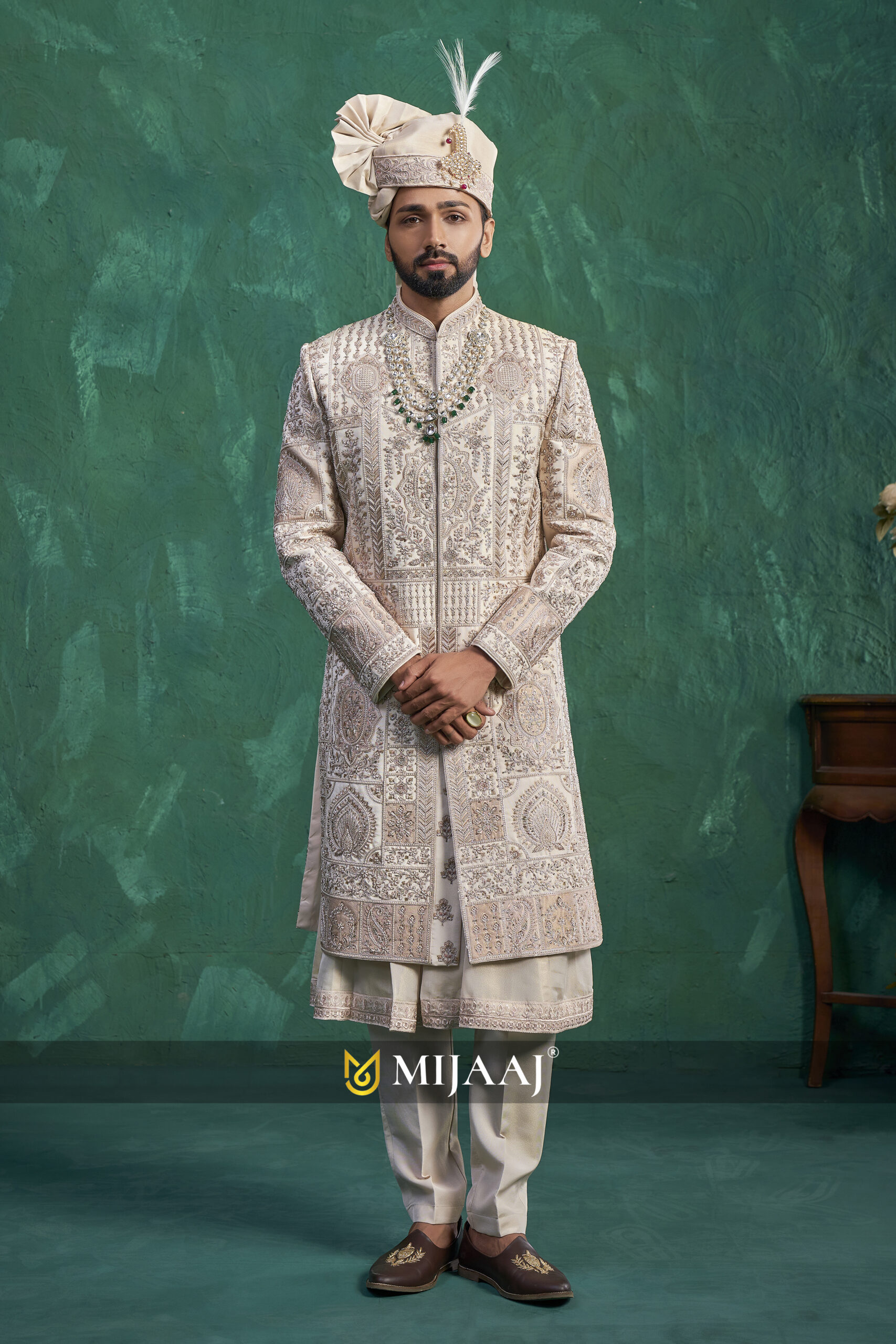 Gold Ivory Royal Motif Handcrafted Sherwani