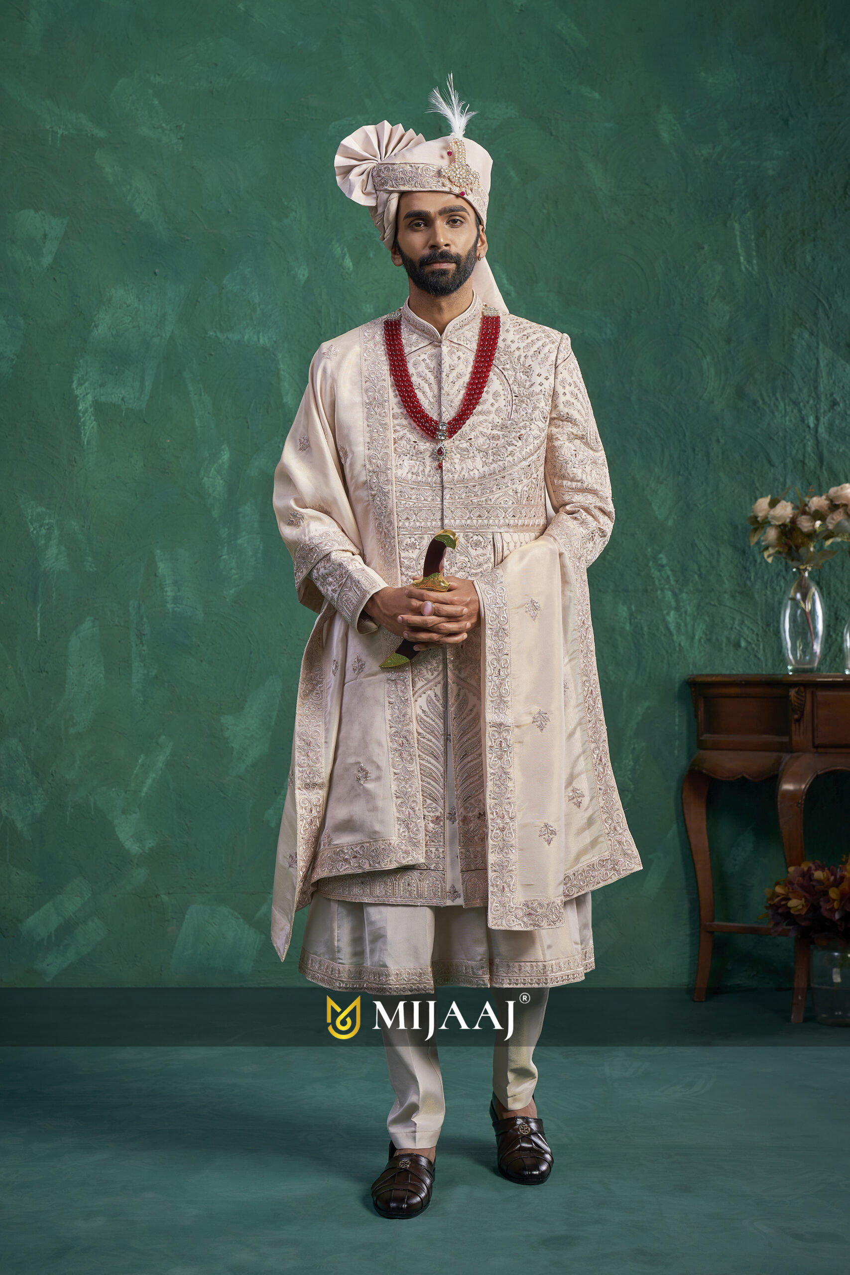 Champagne Regal Embellished Sherwani for Groom