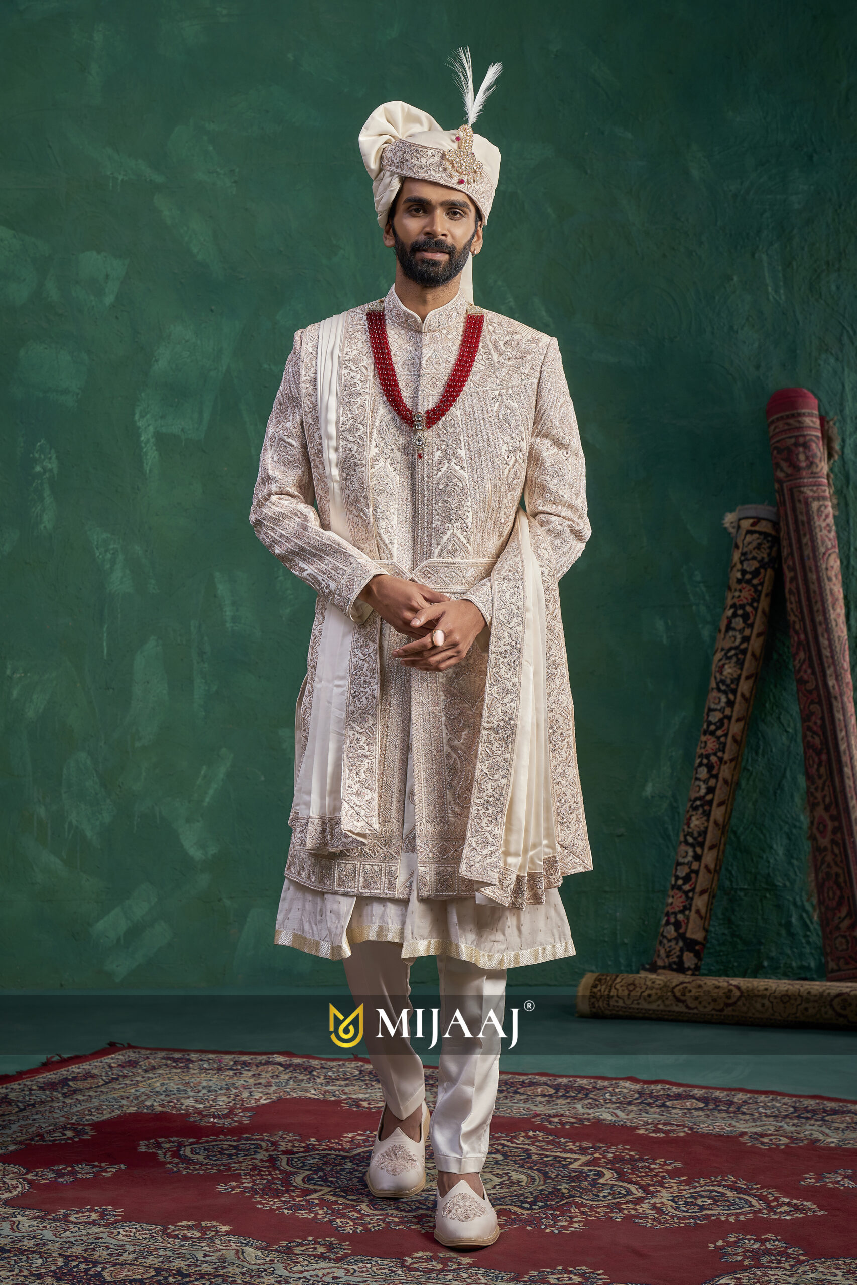 Majestic Zari-Embroidered Groom Sherwani