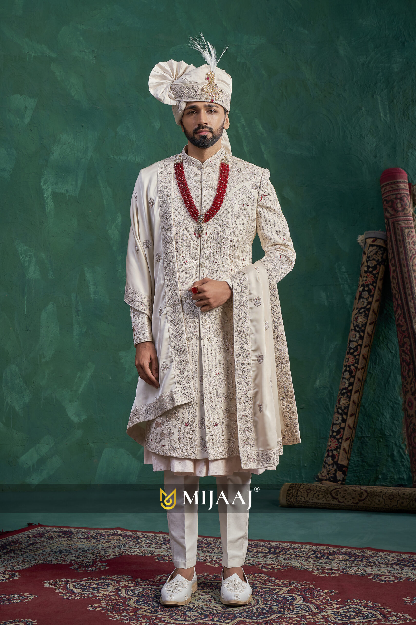 White Opulent Embellished Heritage Sherwani