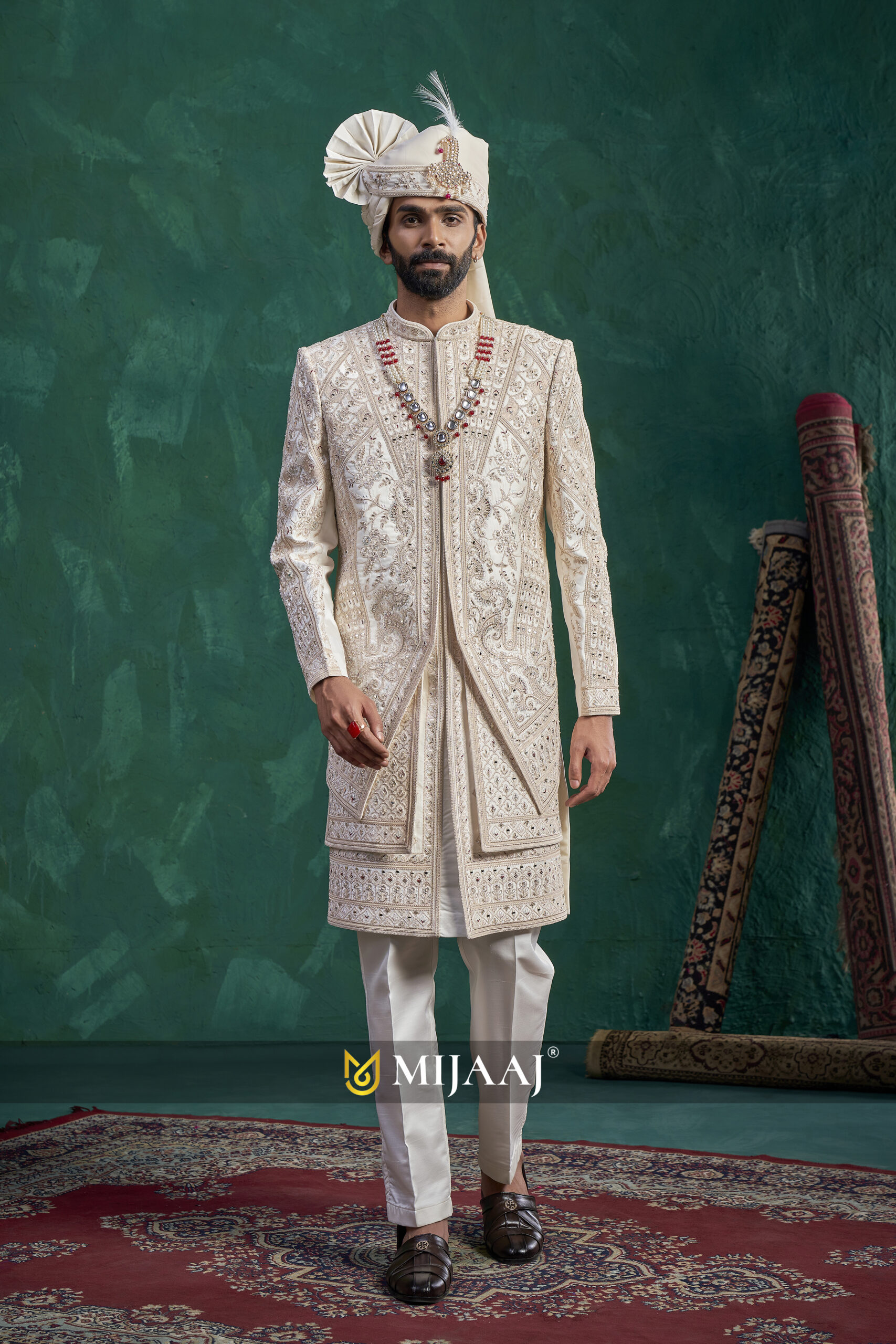 Regal Embroidered Ivory Groom Sherwani