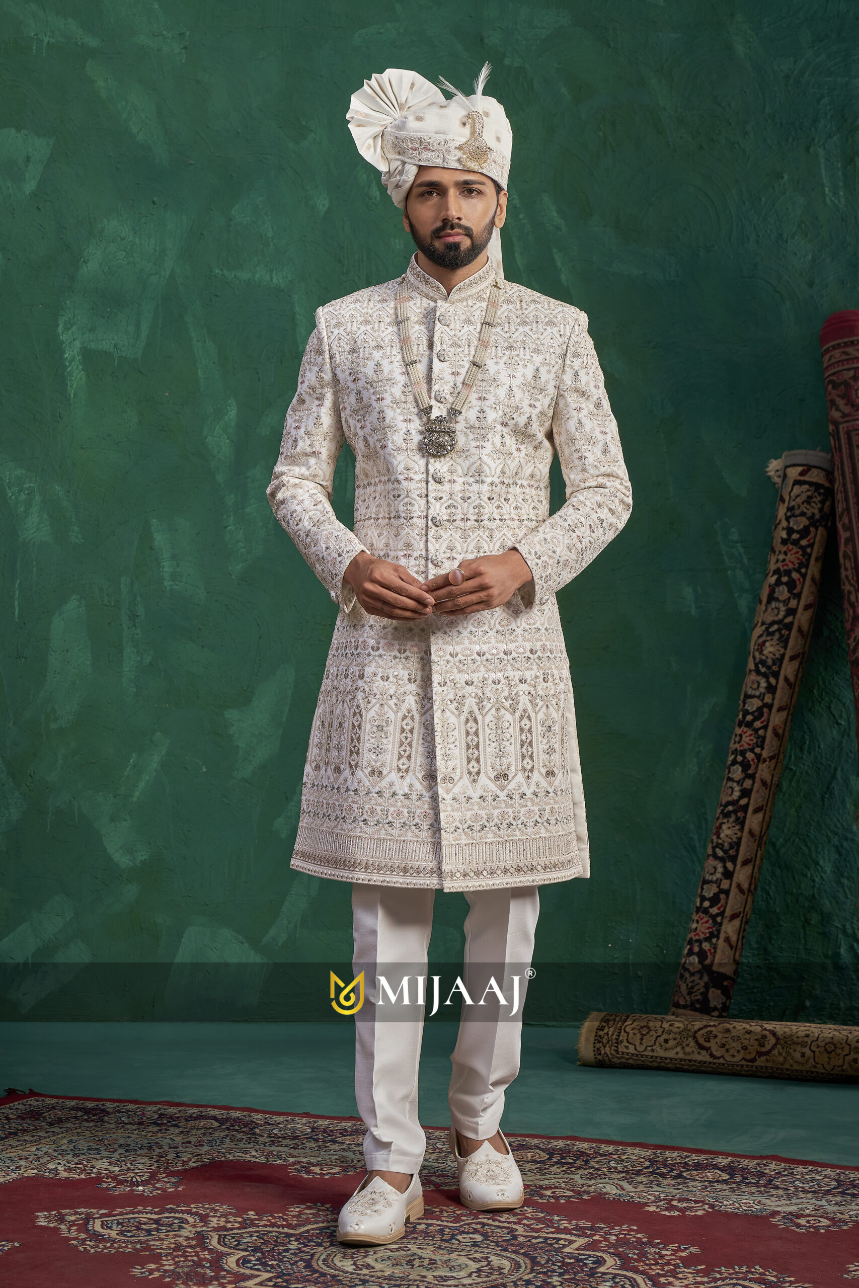 Ivory Regal Zari-Work Sherwani