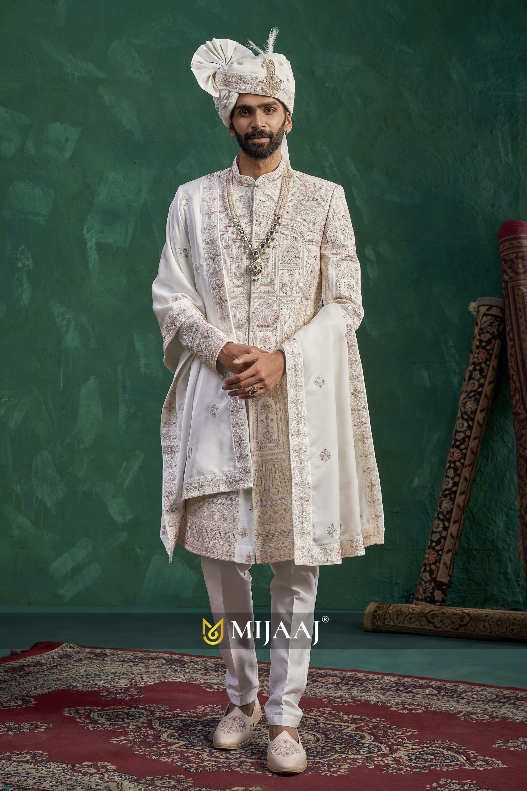 Imperial White Royal Wedding Sherwani For Groom