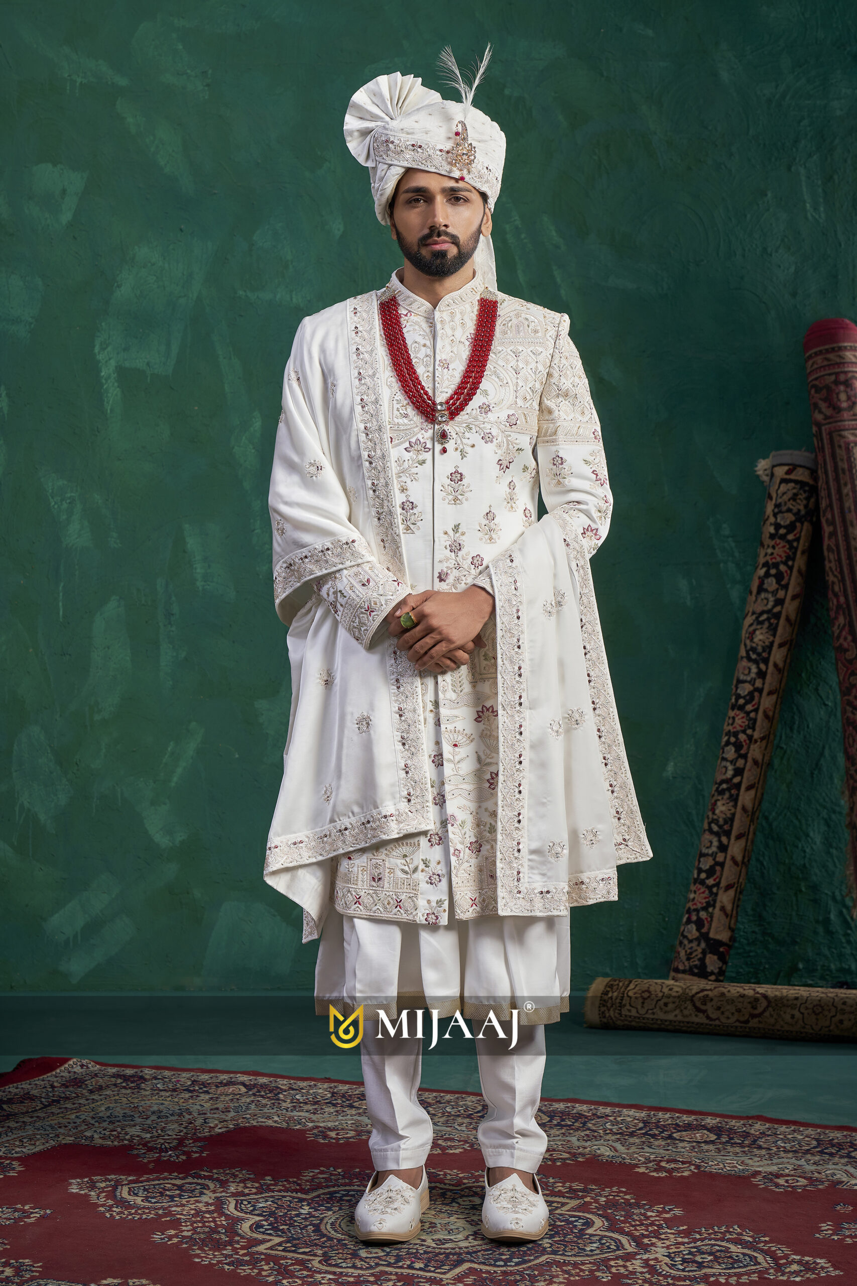 Royal White Handcrafted Wedding Sherwani