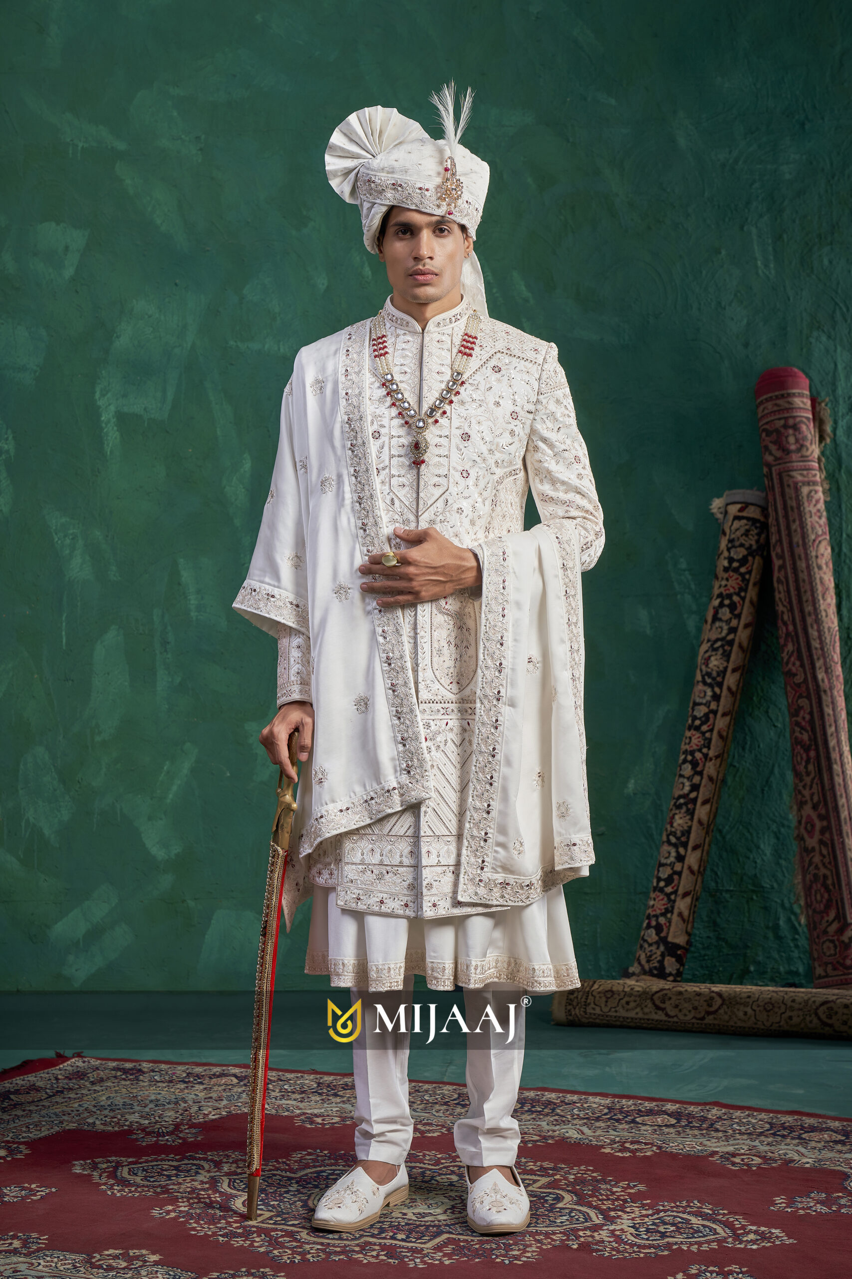 Cream Majestic Latest Wedding Groom’s Sherwani