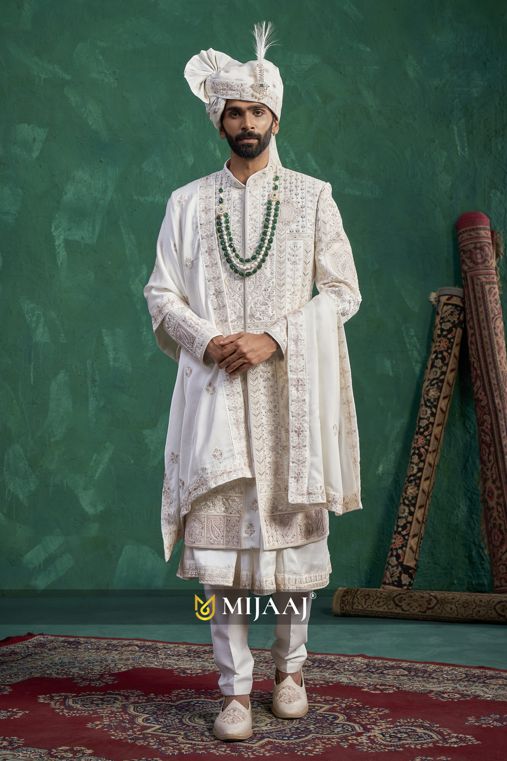 Imperial White Royal Layered Sherwani for Groom