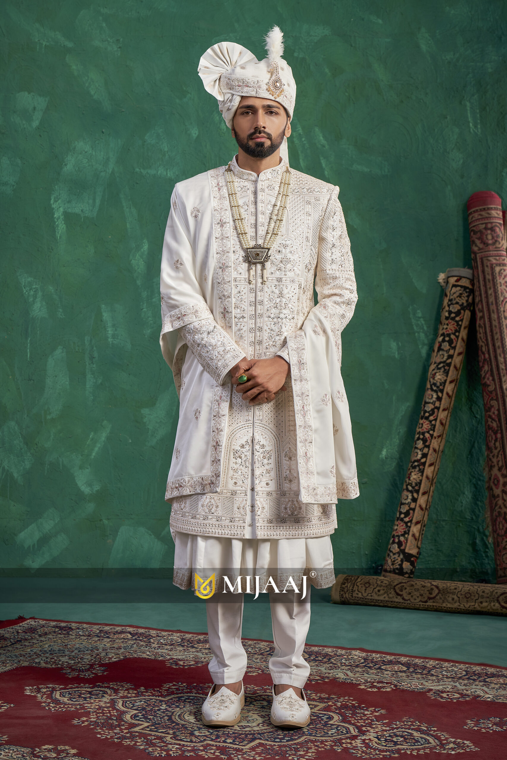 Imperial White Grand Wedding Sherwani for Groom