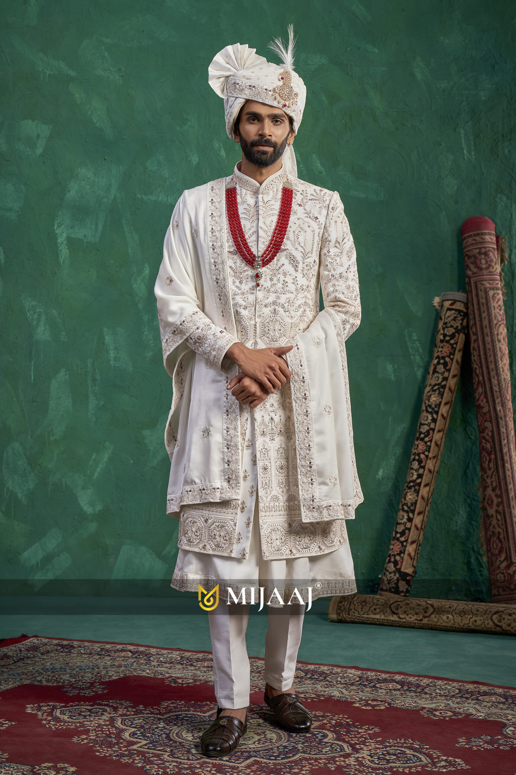 Royal White Hand-Embroidered Heritage Sherwani