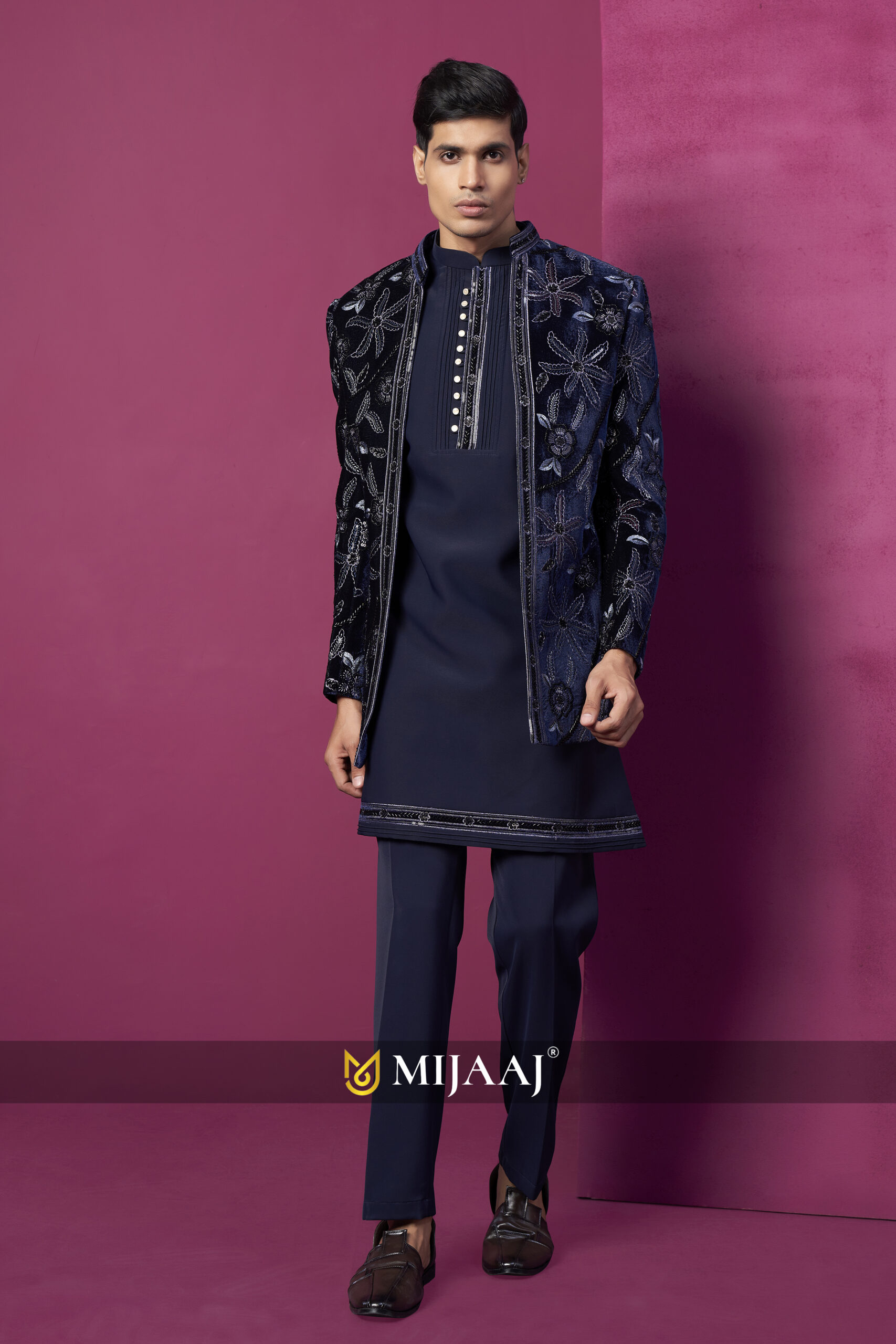 Midnight Star Velvet Embroidered Indo-Western