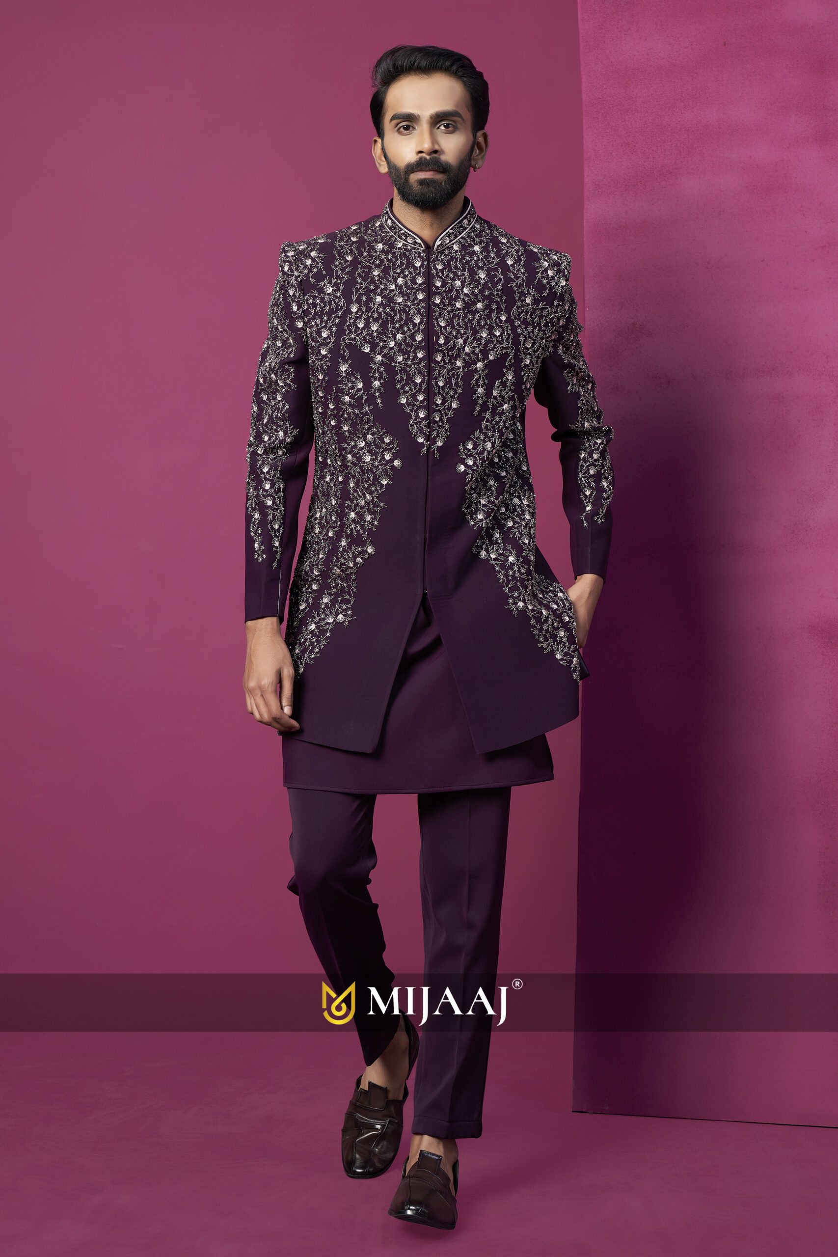 Plum Majesty Zardosi Embellished Indo-Western