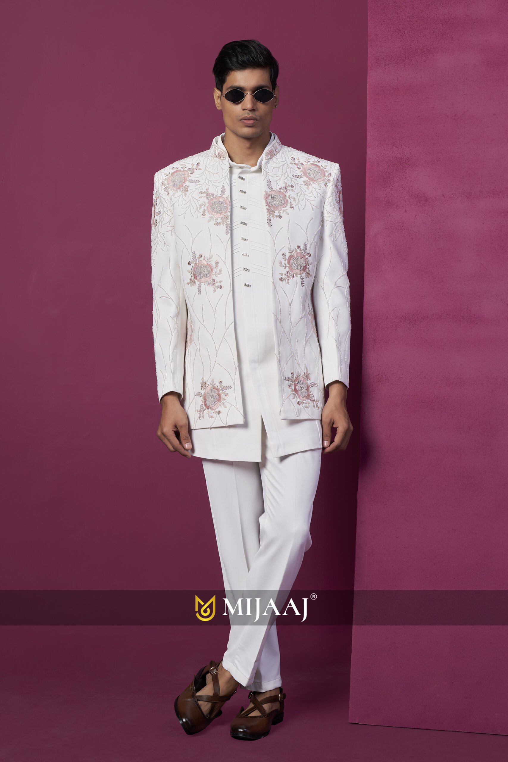 Classic Pearl White Floral Jacket Set