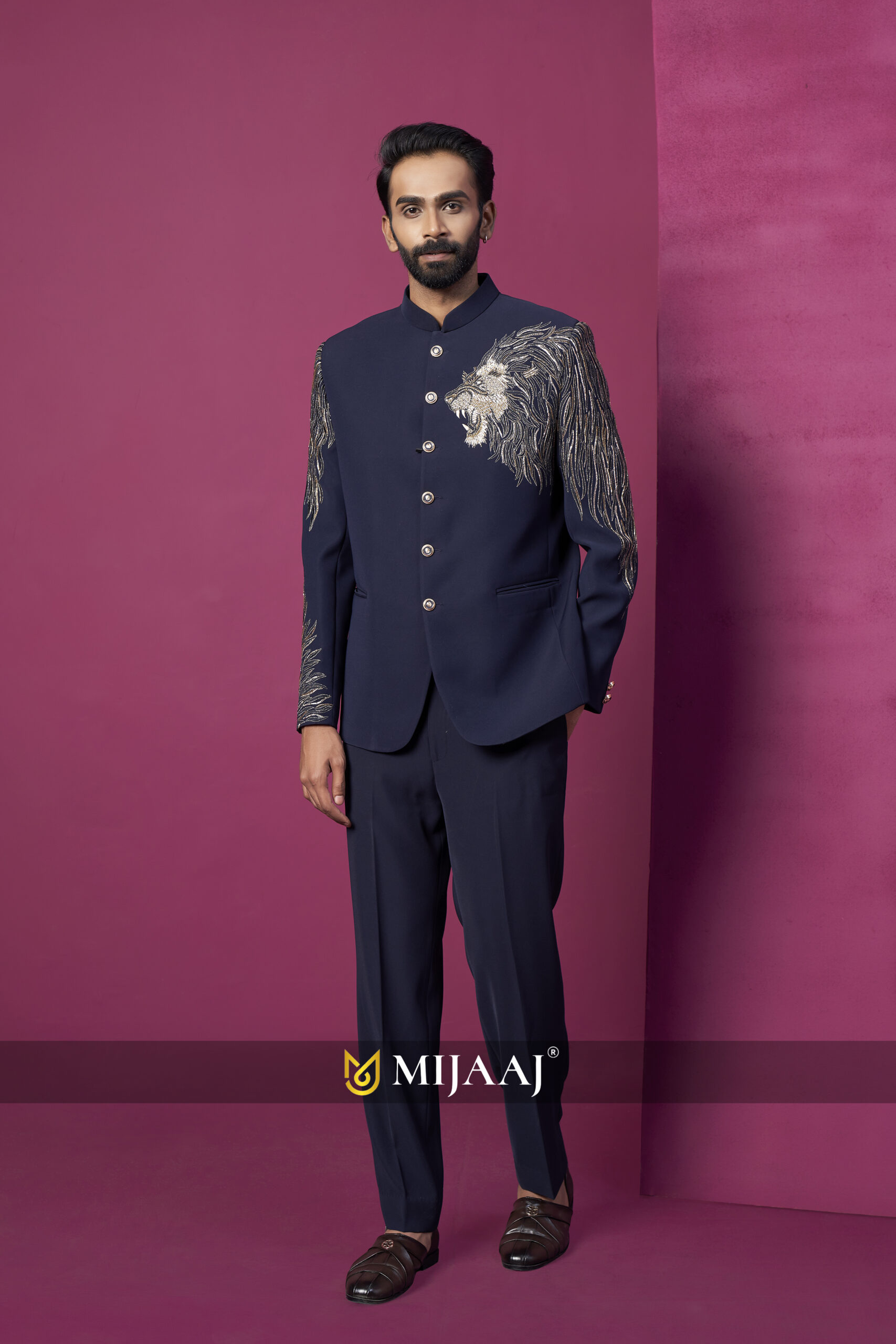 Navy Blue Lion Designer Jodhpuri