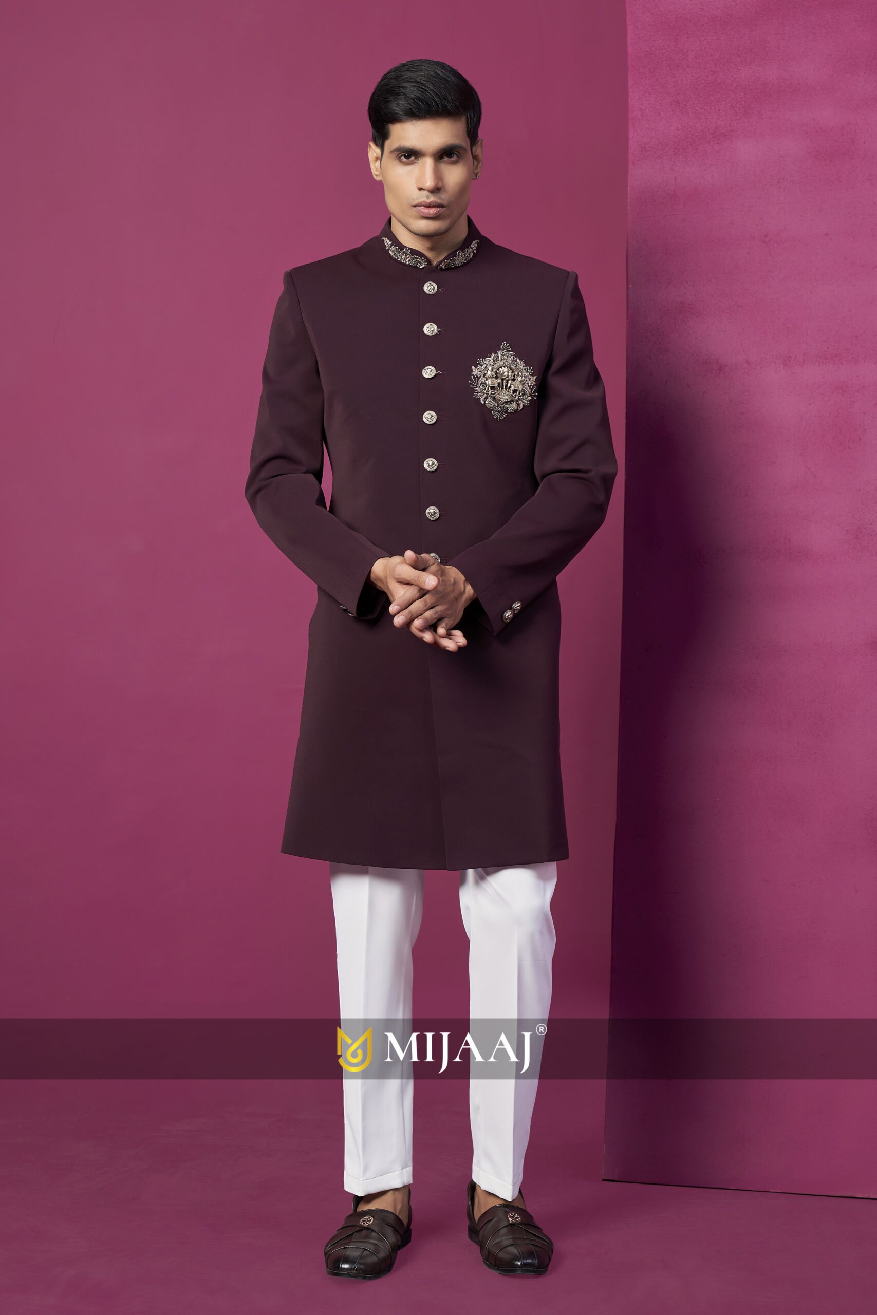 Nawabi Maroon Heritage Embroidery Sherwani