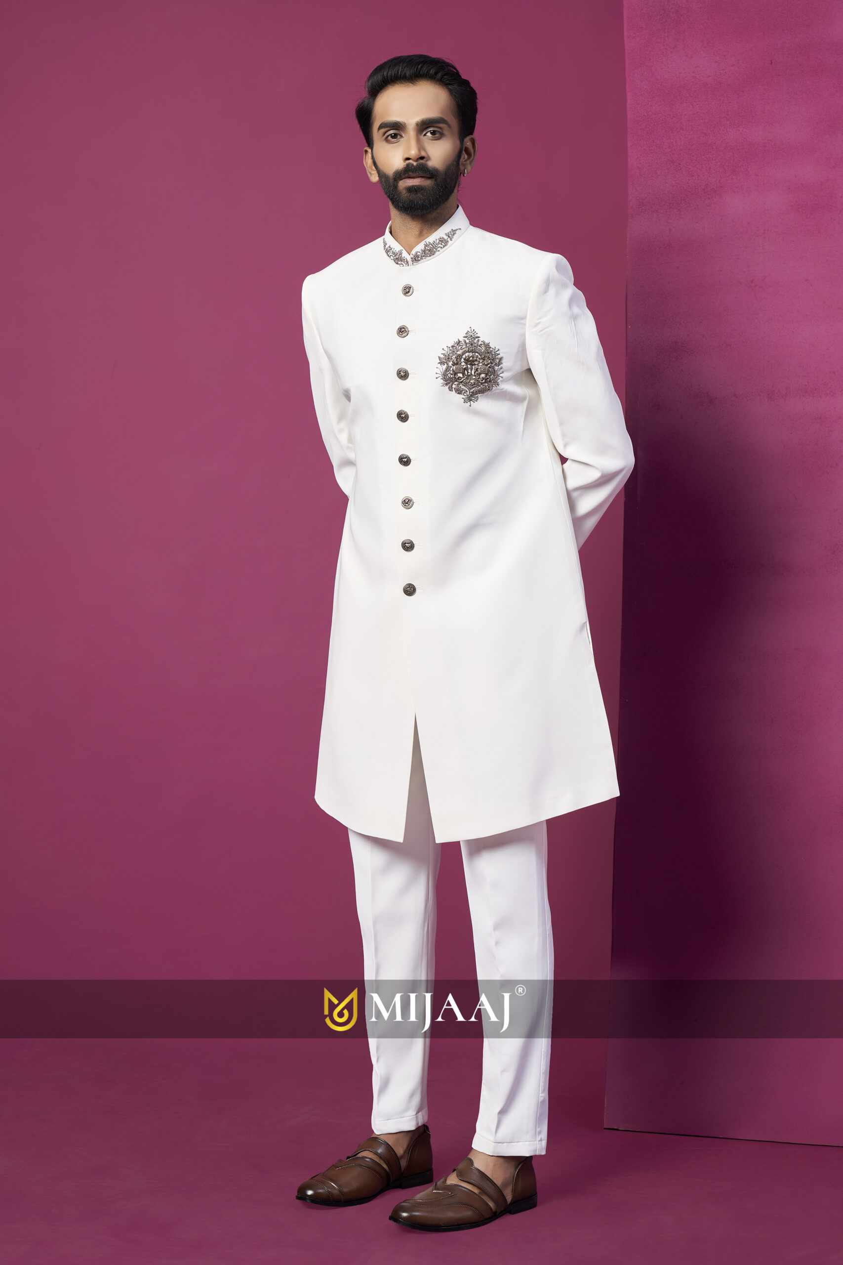 Nawabi Ivory Signature Embellished Sherwani